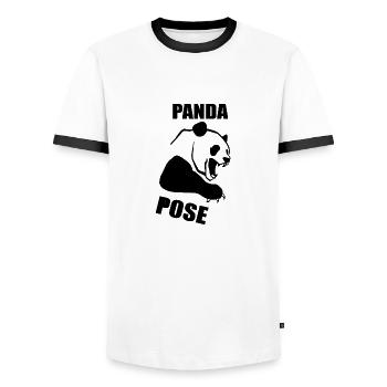 Panda pose evil gift bear animal sayings - Men's Ringer Shirt - white/black - Front - AI Model Female 172 light (172cm) & AI Model Male 178 dark (178cm)