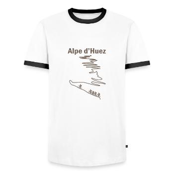 Alpe d'huez gift bike cyclist sport - Men's Ringer Shirt - white/black - Front - AI Model Female 172 light (172cm) & AI Model Male 178 dark (178cm)