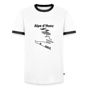 Alpe d'huez gift bike cyclist sport - Men's Ringer Shirt - white/black - Front - AI Model Female 172 light (172cm) & AI Model Male 178 dark (178cm)