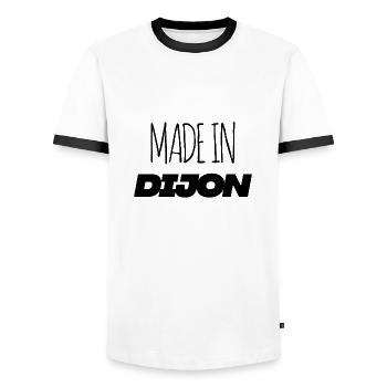 Dijon Made in typical humor - Men's Ringer Shirt - white/black - Front - AI Model Female 172 light (172cm) & AI Model Male 178 dark (178cm)