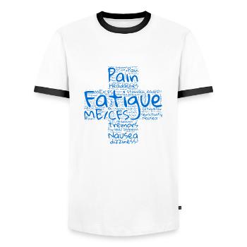 ME/CFS symptom cross - Men's Ringer Shirt - white/black - Front - AI Model Female 172 light (172cm) & AI Model Male 178 dark (178cm)