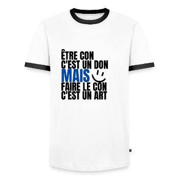 être con - T-shirt contrasté Homme - blanc/noir - Devant - AI Model Female 172 light (172cm) & AI Model Male 178 dark (178cm)