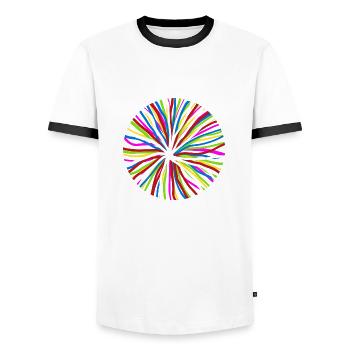 Ball of colored stripes - Men's Ringer Shirt - white/black - Front - AI Model Female 172 light (172cm) & AI Model Male 178 dark (178cm)