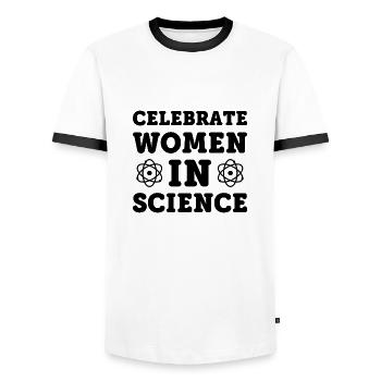 Women science gift saying nerd - Men's Ringer Shirt - white/black - Front - AI Model Female 172 light (172cm) & AI Model Male 178 dark (178cm)