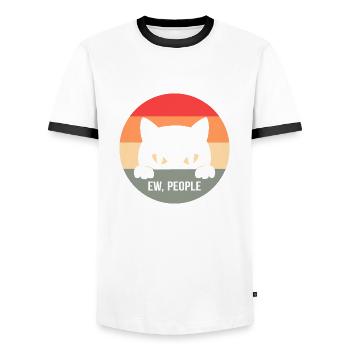 Ew People Cat Introvert and Cat Lover G - Men's Ringer Shirt - white/black - Front - AI Model Female 172 light (172cm) & AI Model Male 178 dark (178cm)