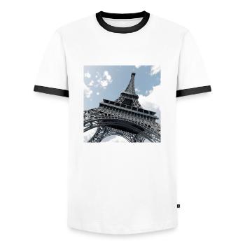 La Tour Eiffel à Paris - T-shirt contrasté Homme - blanc/noir - Devant - AI Model Female 172 light (172cm) & AI Model Male 178 dark (178cm)