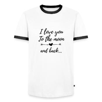 Cadeau 'I love you to the moon and back', Amour - T-shirt contrasté Homme - blanc/noir - Devant - AI Model Female 172 light (172cm) & AI Model Male 178 dark (178cm)