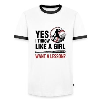 Baseball Frau Pitcher Geschenk - Männer Kontrast-T-Shirt - Weiß/Schwarz - Vorne - AI Model Female 172 light (172cm) & AI Model Male 178 dark (178cm)
