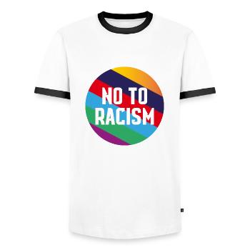 No to Racism - Männer Kontrast-T-Shirt - Weiß/Schwarz - Vorne - AI Model Female 172 light (172cm) & AI Model Male 178 dark (178cm)
