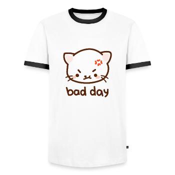 Chat acide - bad day, kawaii, cool - T-shirt contrasté Homme - blanc/noir - Devant - AI Model Female 172 light (172cm) & AI Model Male 178 dark (178cm)