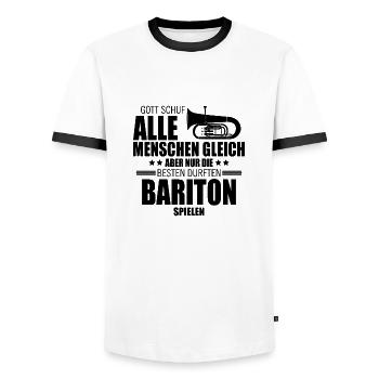 Bariton Jazz Blasmusiker Musik Geschenk - Männer Kontrast-T-Shirt - Weiß/Schwarz - Vorne - AI Model Female 172 light (172cm) & AI Model Male 178 dark (178cm)