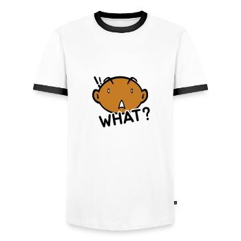 Was ? Lustiger Kopf Gesicht Geschenk - Männer Kontrast-T-Shirt - Weiß/Schwarz - Vorne - AI Model Female 172 light (172cm) & AI Model Male 178 dark (178cm)