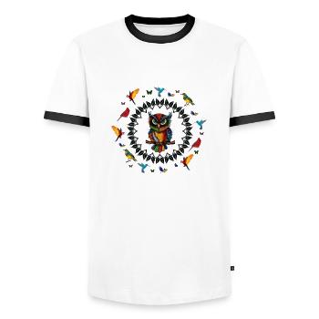 I Love Owls, Owls, Owl Hoodies, Owl T shirts, Funn - Men's Ringer Shirt - white/black - Front - AI Model Female 172 light (172cm) & AI Model Male 178 dark (178cm)
