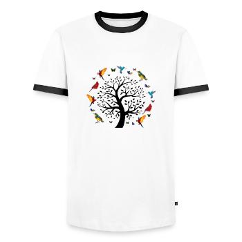 Ich liebe Vögel, Vögel, Vogelliebhaber, Vögel Hoodies, Bi - Männer Kontrast-T-Shirt - Weiß/Schwarz - Vorne - AI Model Female 172 light (172cm) & AI Model Male 178 dark (178cm)