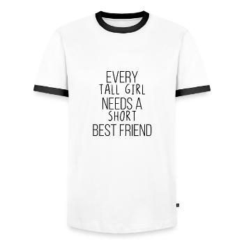 Every tall girl needs a short best friend - Men's Ringer Shirt - white/black - Front - AI Model Female 172 light (172cm) & AI Model Male 178 dark (178cm)