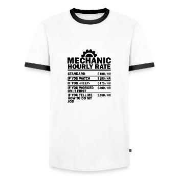 Mechanic hourly rate voiture cadeau voiture - T-shirt contrasté Homme - blanc/noir - Devant - AI Model Female 172 light (172cm) & AI Model Male 178 dark (178cm)