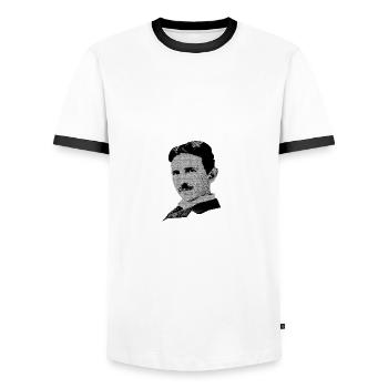 Nikola Tesla quotes - Men's Ringer Shirt - white/black - Front - AI Model Female 172 light (172cm) & AI Model Male 178 dark (178cm)