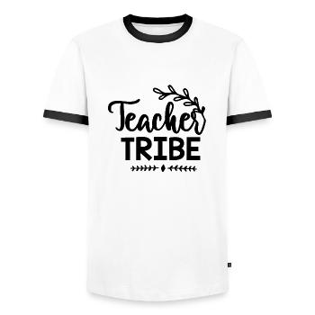 Teacher Tribe - Men's Ringer Shirt - white/black - Front - AI Model Female 172 light (172cm) & AI Model Male 178 dark (178cm)