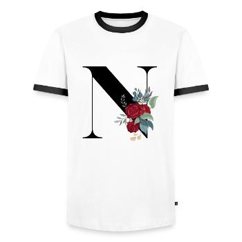 Buchstabe N Blühende - Männer Kontrast-T-Shirt - Weiß/Schwarz - Vorne - AI Model Female 172 light (172cm) & AI Model Male 178 dark (178cm)