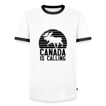 Canada is calling gift flag Canadian - Men's Ringer Shirt - white/black - Front - AI Model Female 172 light (172cm) & AI Model Male 178 dark (178cm)