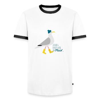 Ich bin dann mal am Meer | Möwe - Männer Kontrast-T-Shirt - Weiß/Schwarz - Vorne - AI Model Female 172 light (172cm) & AI Model Male 178 dark (178cm)