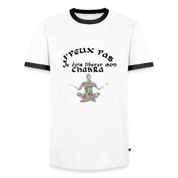 j'peux pas je dois liberer mon chakra - T-shirt contrasté Homme - blanc/noir - Devant - AI Model Female 172 light (172cm) & AI Model Male 178 dark (178cm)