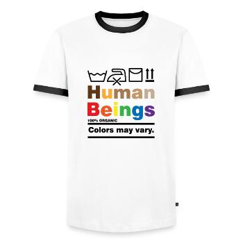Human Beings Racism Tolerance Human Rights - Men's Ringer Shirt - white/black - Front - AI Model Female 172 light (172cm) & AI Model Male 178 dark (178cm)