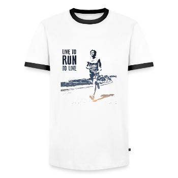 Run - Men's Ringer Shirt - white/black - Front - AI Model Female 172 light (172cm) & AI Model Male 178 dark (178cm)
