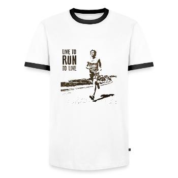Run - Men's Ringer Shirt - white/black - Front - AI Model Female 172 light (172cm) & AI Model Male 178 dark (178cm)
