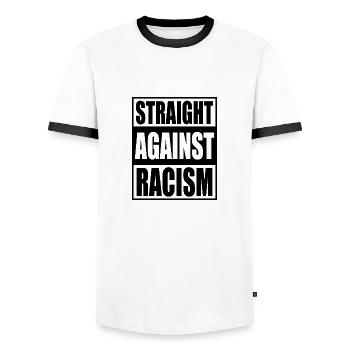 Straight against racism Tolerance Human Rights - Men's Ringer Shirt - white/black - Front - AI Model Female 172 light (172cm) & AI Model Male 178 dark (178cm)