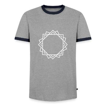 Carrés motifs de fleurs traits ligne de décoration - T-shirt contrasté Homme - gris/marine  - Devant - AI Model Female 172 light (172cm) & AI Model Male 178 light (178cm)