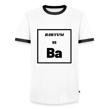 BARYUM (Ba) - Chemical Element 56 - Men's Ringer Shirt - white/black - Front - AI Model Female 172 light (172cm) & AI Model Male 178 dark (178cm)