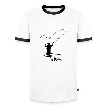 Fly fishing cadeau voyage de pêche journée de pêche - T-shirt contrasté Homme - blanc/noir - Devant - AI Model Female 172 light (172cm) & AI Model Male 178 dark (178cm)