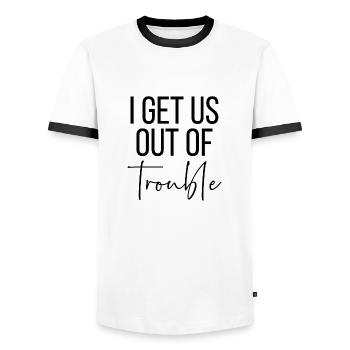 I get us out of trouble - Männer Kontrast-T-Shirt - Weiß/Schwarz - Vorne - AI Model Female 172 light (172cm) & AI Model Male 178 dark (178cm)
