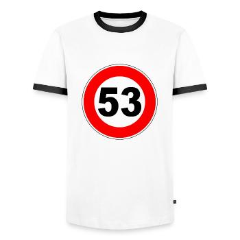 53rd Birthday - 53 - Celebration - Street Sign - Men's Ringer Shirt - white/black - Front - AI Model Female 172 light (172cm) & AI Model Male 178 dark (178cm)