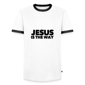 Jesus is the way - Men's Ringer Shirt - white/black - Front - AI Model Female 172 light (172cm) & AI Model Male 178 dark (178cm)