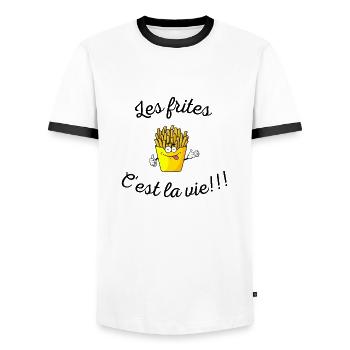 les frites c'est la vie !!! - T-shirt contrasté Homme - blanc/noir - Devant - AI Model Female 172 light (172cm) & AI Model Male 178 dark (178cm)