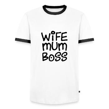 Wife Mum Boss - Männer Kontrast-T-Shirt - Weiß/Schwarz - Vorne - AI Model Female 172 light (172cm) & AI Model Male 178 dark (178cm)