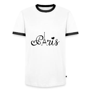Paris Amour tour Eiffel France - T-shirt contrasté Homme - blanc/noir - Devant - AI Model Female 172 light (172cm) & AI Model Male 178 dark (178cm)
