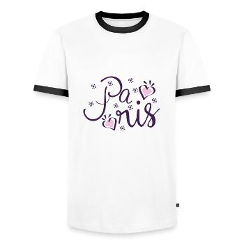 Paris Letters Love Couples Purple - Men's Ringer Shirt - white/black - Front - AI Model Female 172 light (172cm) & AI Model Male 178 dark (178cm)