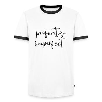 perfect imperfect English saying Perfect - Men's Ringer Shirt - white/black - Front - AI Model Female 172 light (172cm) & AI Model Male 178 dark (178cm)