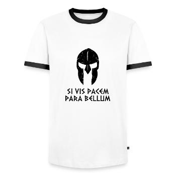 Si vis pacem para bellum Spartaner - Männer Kontrast-T-Shirt - Weiß/Schwarz - Vorne - AI Model Female 172 light (172cm) & AI Model Male 178 dark (178cm)