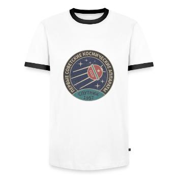 Spoutnik cadeau Russie astronaute spatial - T-shirt contrasté Homme - blanc/noir - Devant - AI Model Female 172 light (172cm) & AI Model Male 178 dark (178cm)