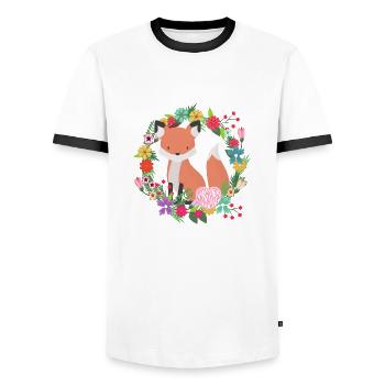 Happy Mother's Day Fox in a Wreath of Flowers - Men's Ringer Shirt - white/black - Front - AI Model Female 172 light (172cm) & AI Model Male 178 dark (178cm)