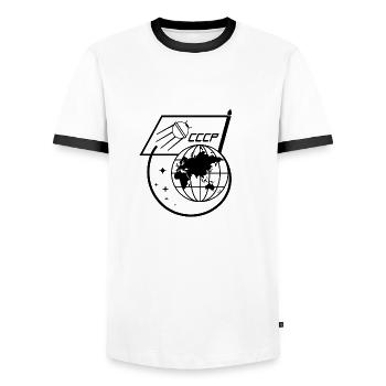 URSS cadeau Gagarine Espace Russie astronaute - T-shirt contrasté Homme - blanc/noir - Devant - AI Model Female 172 light (172cm) & AI Model Male 178 dark (178cm)