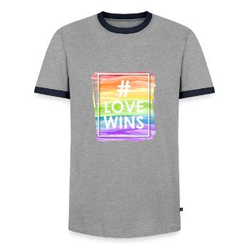 Love Wins - Men's Ringer Shirt - grey/navy  - Front - AI Model Female 172 light (172cm) & AI Model Male 178 light (178cm)