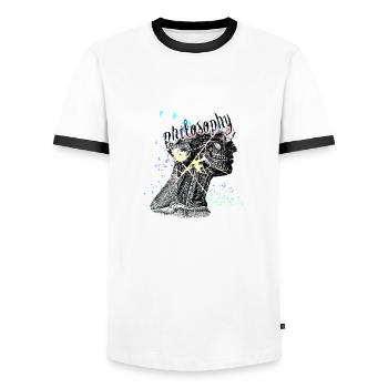 philosophie - T-shirt contrasté Homme - blanc/noir - Devant - AI Model Female 172 light (172cm) & AI Model Male 178 dark (178cm)