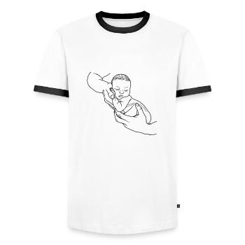 bébé porté dans les mains - T-shirt contrasté Homme - blanc/noir - Devant - AI Model Female 172 light (172cm) & AI Model Male 178 dark (178cm)