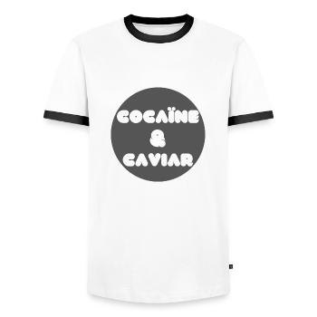 Kokain und Kaviar Geschenk Zitat schwarzer Humor - Männer Kontrast-T-Shirt - Weiß/Schwarz - Vorne - AI Model Female 172 light (172cm) & AI Model Male 178 dark (178cm)