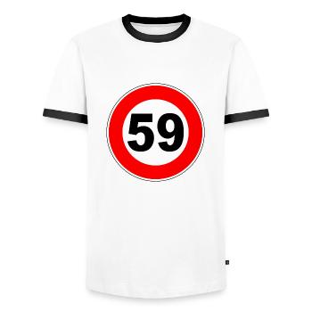 59th Birthday - 59 - Celebration - Street Sign - Men's Ringer Shirt - white/black - Front - AI Model Female 172 light (172cm) & AI Model Male 178 dark (178cm)